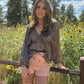 Cora Green and Pink V-Neck Long Sleeve Blouse