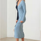 Brooke Ribbed Two Tone Button Down V-Neck Knit Maxi Dress