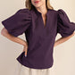Kinsley Plum V-Neck Puff Sleeve Blouse