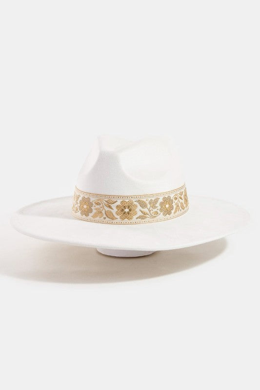 Piper White Flower Ribbon Fedora Hat