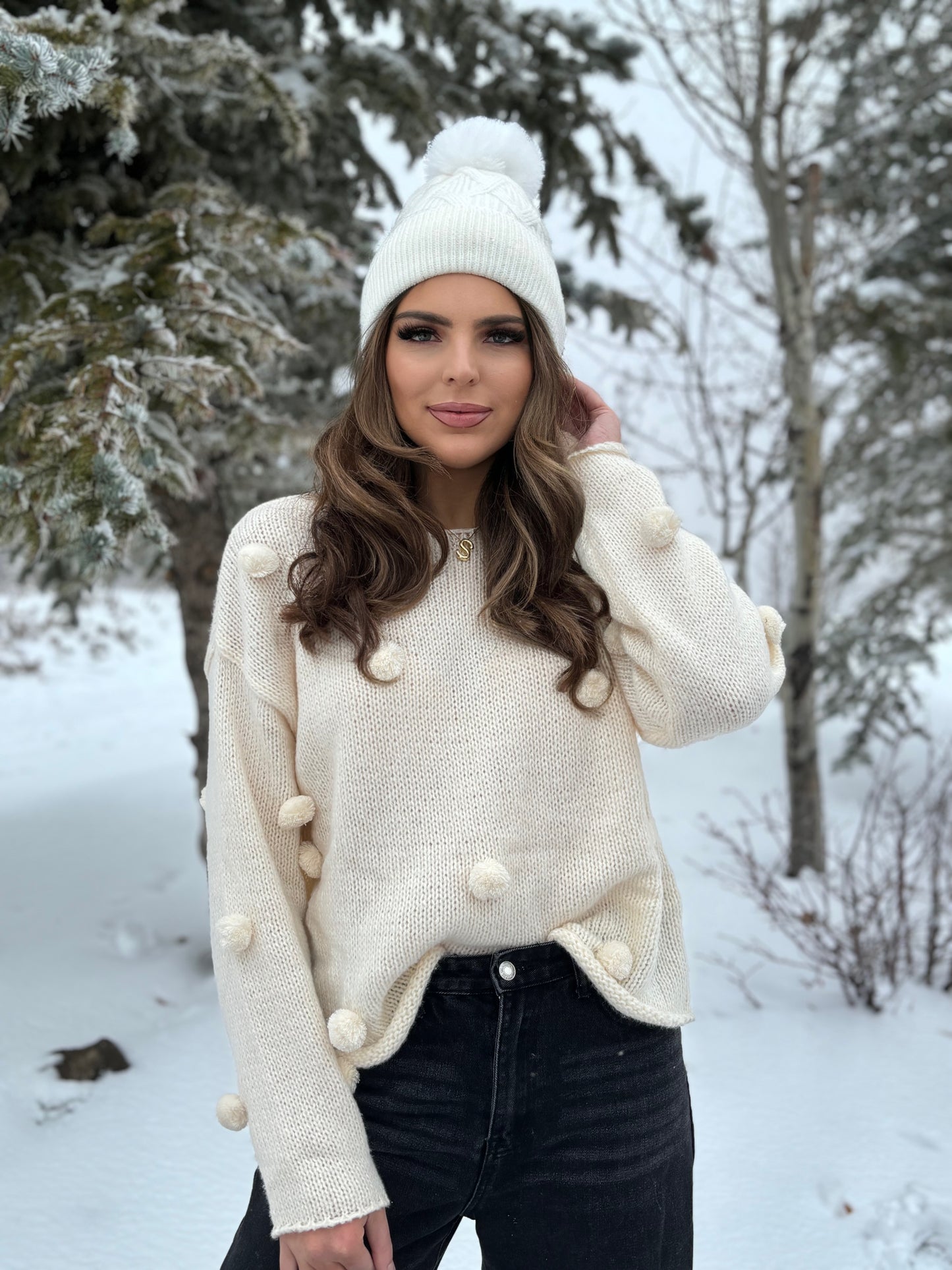 Eve Cream Pom Pom Sweater