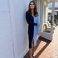 Brooke Ribbed Two Tone Button Down V-Neck Knit Maxi Dress