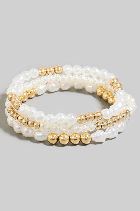 Eva White and Gold Stackable Bracelet Set