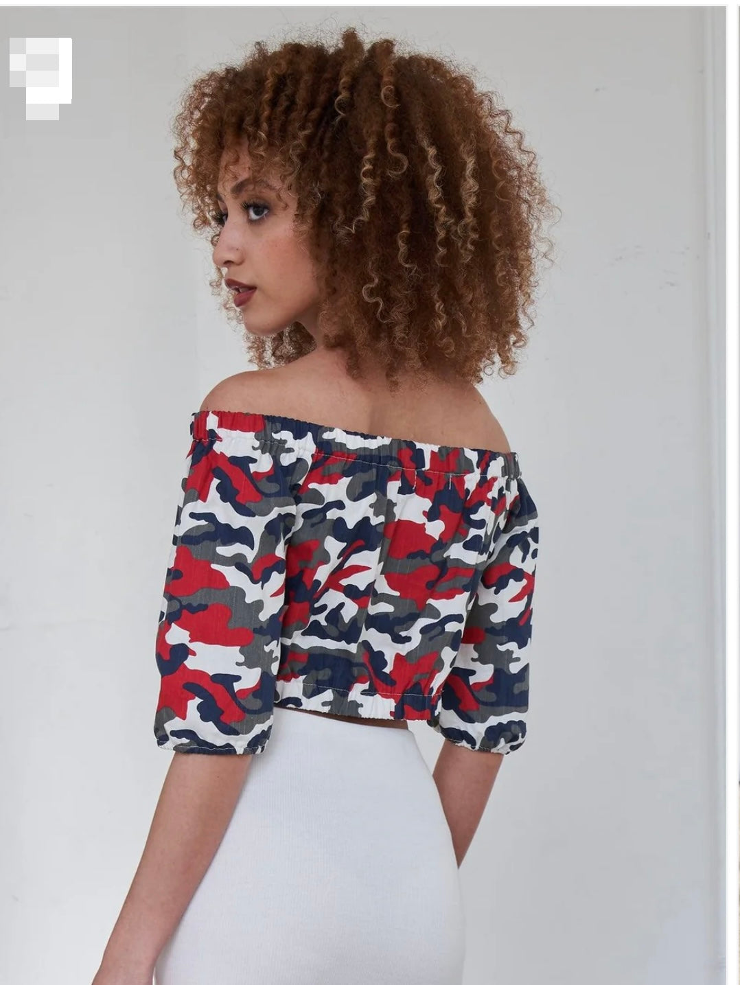 Rudy Red Camouflage Off the Shoulder Crop Top