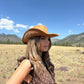 Ella Brown Studded Strap Rhinestone Detail Cowboy Hat