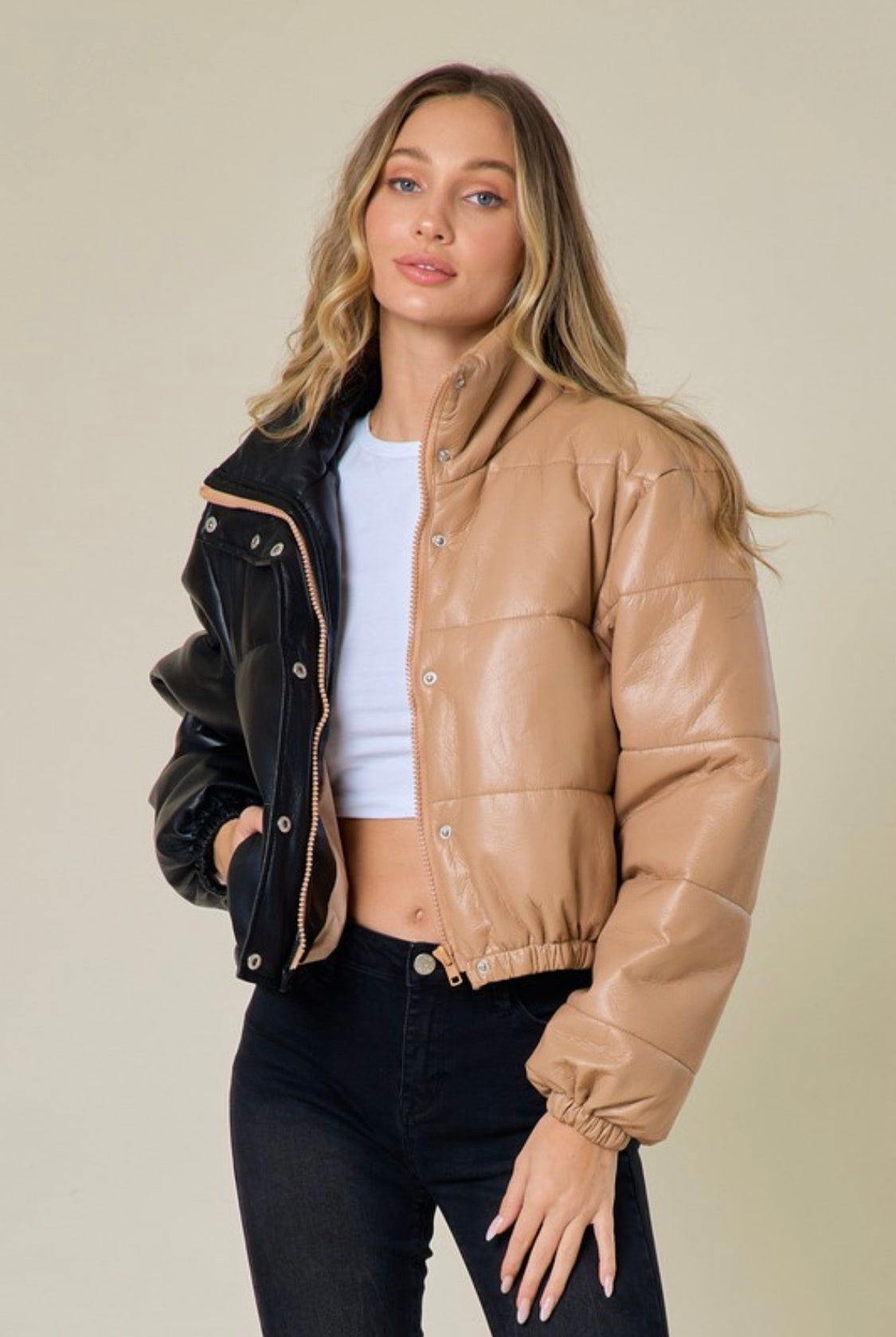 Lana Faux Leather Puffer Jacket