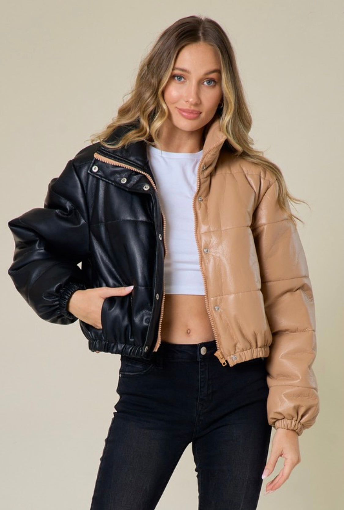 Lana Faux Leather Puffer Jacket