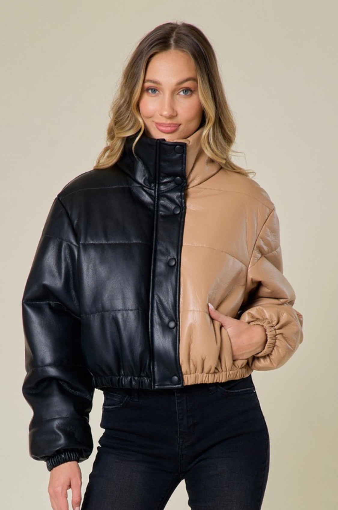 Lana Faux Leather Puffer Jacket