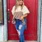 Two toned brown v-neck sweater pancho with open sides