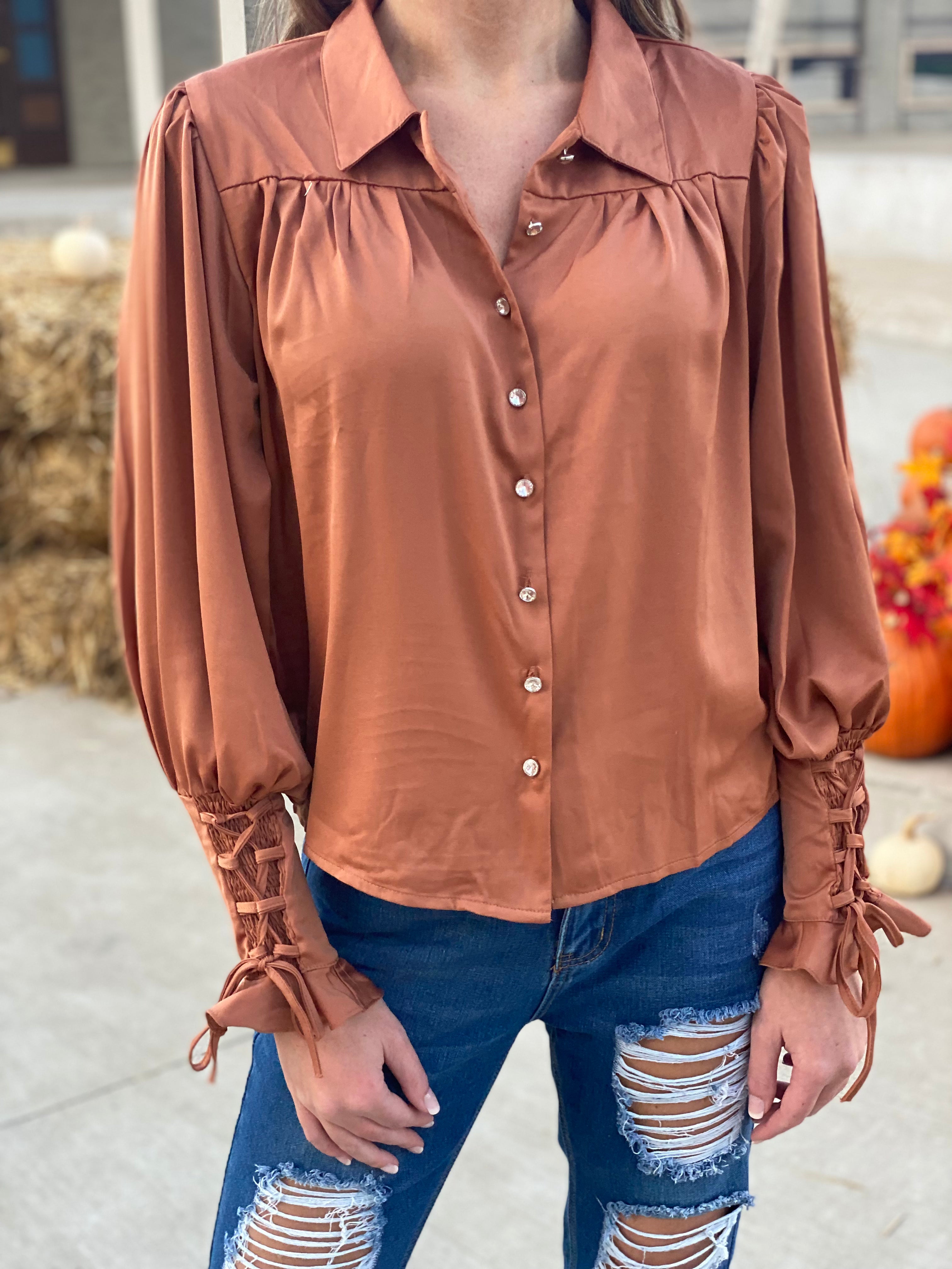 Brenna Burnt Orange Detailed Womens Blouse – Jericho Road Boutique