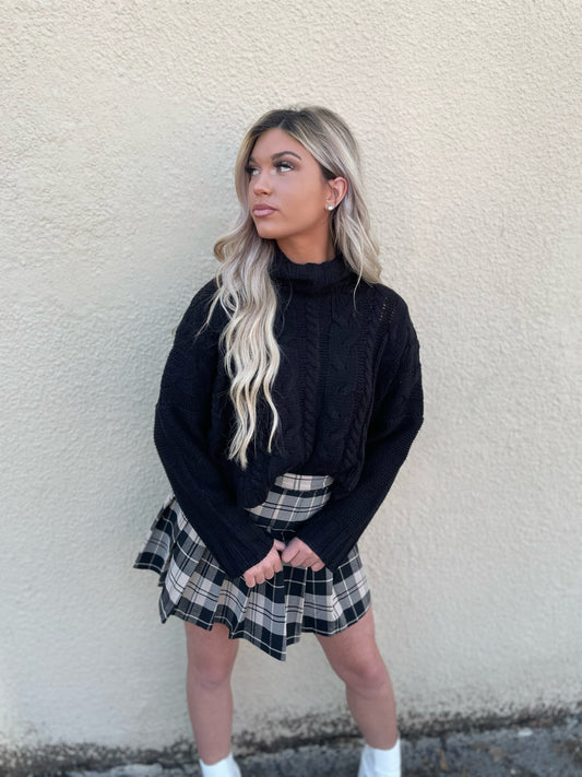 Patty Black and Khaki Plaid Pleaded Skirt