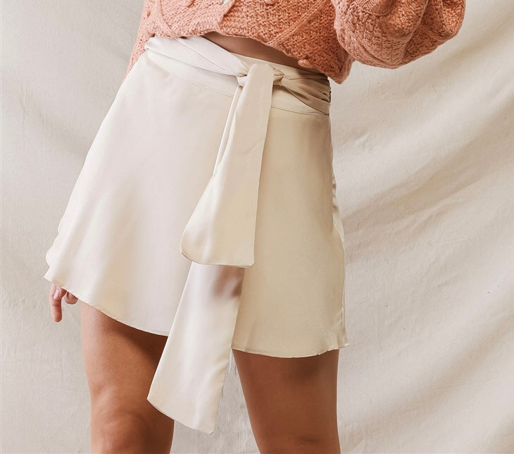 Tina Taupe Belted Flare Mini Skirt